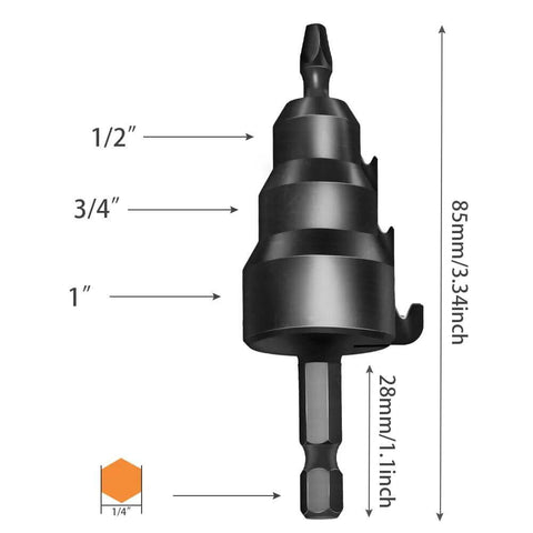 Conduit Reamer Tools Kit Deburring Set For Electrical Pipes With Hex Key Wrench Two Replacement Blades And One No 2 Square Recess Bit Fits One Half Inch Three Quarter Inch And One Inch Conduits Black showing various sizes