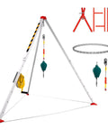 Confined Space Rescue Tripod Kit With 2600lbs Winch, 7-Foot Adjustable Tripod, steel cable and fall arrester in parts display