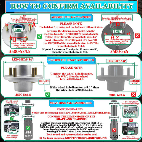 Diagram for measuring and confirming availability of 2 Pack 3500 Lb Pre Lubricated Trailer Idler Hub Kit 5 On 4.5 Inch
