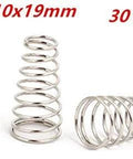 Conical Compression Springs Set Metal Tapered Springs Silver Tone 10x6x19mm 30 Pieces displayed vertically and horizontally