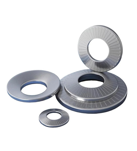 Conical Disc Spring Cup Washers 304 Stainless Steel 3/8 Inch Pack of 10 displayed in a group