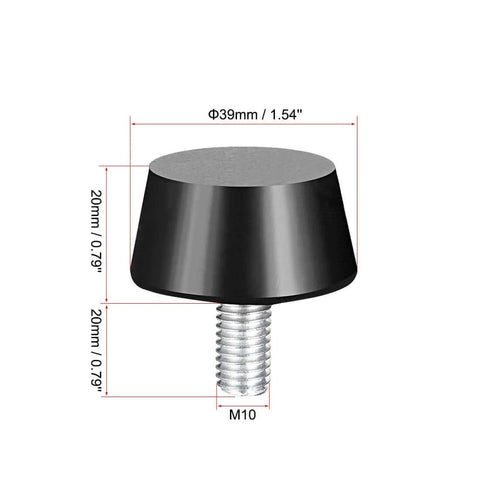 Conical Rubber Mounts 38 x 20mm Vibration Isolators and Shock Absorbers with M10 x 20mm Threaded Studs, single unit close-up