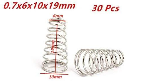 Conical Compression Springs Set Metal Tapered Springs Silver Tone 10x6x19mm 30 Pieces shown upright and laid flat