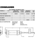 Diagram of Conrader TCLP-Series Valve with specifications