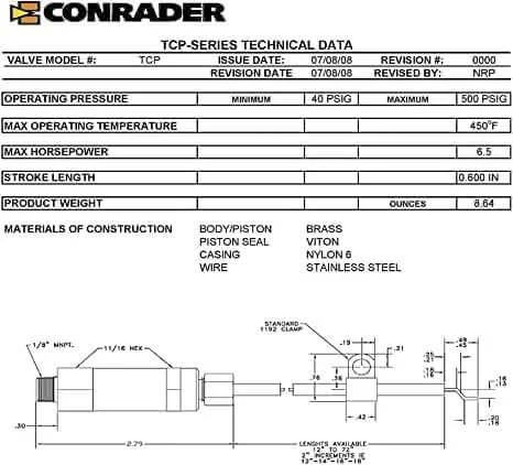 Technical diagram of One Half Inch NPT Top Inlet Unloader Pilot Check Valve All In One With 36 Inch Throttle Control Cable