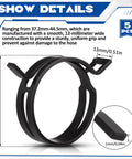 5 Pieces Constant Tension Band Hose Clamps Black 12mm Width Fuel Line Clips 43.5mm To 53mm Range Durable 65Mn Material For Plastic And Rubber Hoses