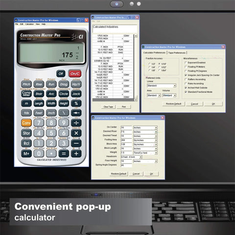 Construction Master Pro Software For Windows Delivers Fast Takeoffs And Estimates By Providing Desktop Pop Up Calculations That Integrate With CAD Scheduling And Excel For Efficient On Screen Layouts And Accurate Project Budgets visible on laptop screen.