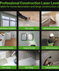 Effortlessly align rooms with this 4D 360° self leveling laser level featuring a motorized base and Bluetooth app control in use