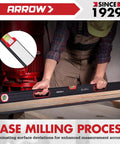 Carpenter using Three Piece Spirit Level Set With 9 Inch, 16 Inch, And 48 Inch Levels For Construction And Carpentry Built Tough For Pros Includes Bag Aluminum Body Machined Base Shockproof End Caps And High Visibility Fluorescent Bubbles For Fast Readings on wooden surface.