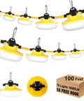 Ultra Bright 100ft LED Construction String Lights, 130W 16,000 Lumens, Linkable 5000K Work Site Lighting displayed with packaging