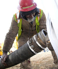 Worker installing a hose with 10 Pack 3 Inch Stainless Steel Hose Clamps Worm Gear Duct Clamps Adjustable From 3 Inch To 3 Point 5 Inch 75 To 90mm Premium 304 Stainless Steel Durable Rust Resistant For Dryer Vent Hose And Fuel Line.