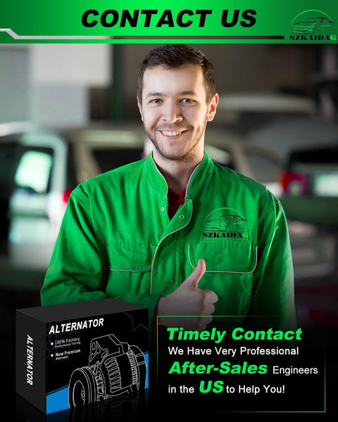 Mechanic in green uniform with Upgraded 160 Amp Alternator For Chrysler Town And Country Dodge Grand Caravan box
