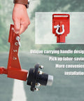 Close-up of Heavy Duty Container Wheel Kit With Six Lug Wheels and Carbon Steel U Shackle held by hand on a road background.