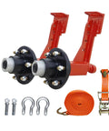 Heavy Duty Container Wheel Kit With Six Lug Wheels And Carbon Steel U Shackle Bundles For Moving 20 To 40 Foot Shipping Containers Includes Two Wheel Units, Two U Shackles, And One 32 Inch Ratchet Strap For Secure Relocation