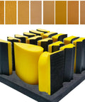 16 Contoured Sander Blocks With 40 Sheet Sandpaper for Woodworking Moldings displayed in a foam tray with sandpaper sheets on top