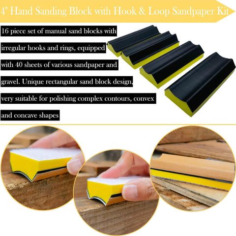 16 Contoured Sander Blocks with 40 Sheet Sandpaper for Woodworking Moldings, close-up of a foam-backed block in use on wood