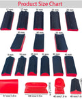 16 Piece Contoured Sanding Block Set With Interchangeable Hook And Loop Shapes - various sizes and shapes displayed on size chart