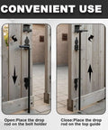 Image showing Two Pack 18 Inch Heavy Duty Cane Bolt Gate Drop Rod Stopper Hardware installed on a wooden gate for secure holding.