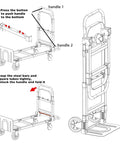 Assembly instructions for 3 in 1 Convertible Hand Truck Dolly Cart with Wheels Collapsible/Folding handtruck Dolly showing handle adjustment