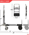 ✝️ 3 in 1 Convertible Hand Truck Dolly Cart with Wheels Collapsible/Folding handtruck Dolly shown with dimensions and adjustable height
