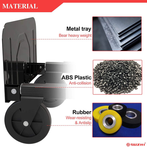 3 in 1 Convertible Hand Truck Dolly Cart with Wheels, highlighting metal tray, ABS plastic structure, and rubber wheels materials.