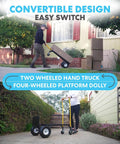 Person using ✝️ 2 in 1 Convertible Hand Truck and Dolly, 800LBS – Heavy-Duty Moving Dolly Cart with 10" Flat Free Rubber Wheels & Handle outdoors