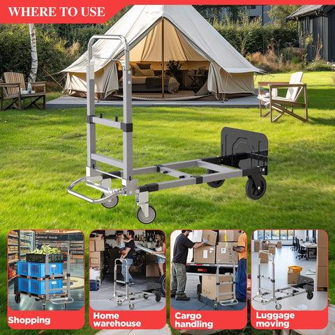 3 in 1 Convertible Hand Truck Dolly Cart with Wheels in a garden setting, showcasing collapsible design for shopping, warehouse, and moving use.