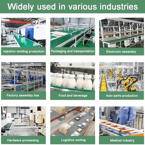 PVC Conveyor Belt Material For Industrial Packing Machines Replacement Belt For Transport Conveyors And Conveyor Table 0.3 Inch Thick widely used in various industries including food, electronics, and logistics.