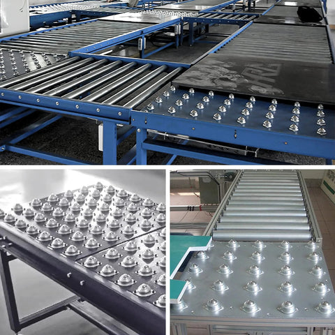 Conveyor systems using Six Pack Five Eighth Inch Nylon Roller Ball Transfer Bearing Casters With 360 Degree Swivel Wheels High Load Capacity Up To 22 Lbs.