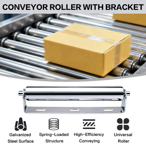 4 Sets Conveyor Rollers 10" Length 1.5" Diameter Galvanized Steel Long Roller with Bracket Set for Kayak Woodworking Roller Stands