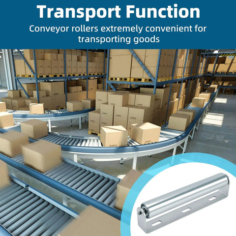 Warehouse conveyor system with 2 Pack Conveyor Long Roller and Bracket Set 10-inch, 1.5-inch Diameter Galvanized Steel Roller for transporting goods