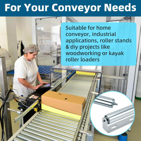 Conveyor system with a 2 Pack Conveyor Long Roller and Bracket Set 10-inch, 1.5-inch Diameter Galvanized Steel Roller in use
