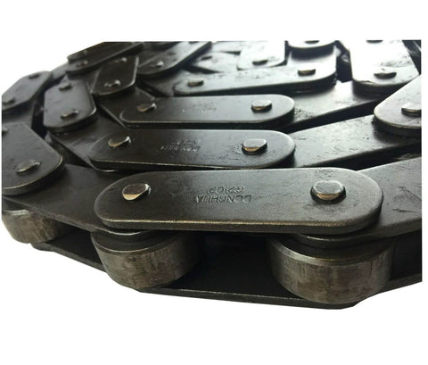 Close-up of ANSI C2122 Conveyor Roller Chain Ten Feet With One Connecting Link Pitch Size Three Inches Double Pitch Industrial Chain