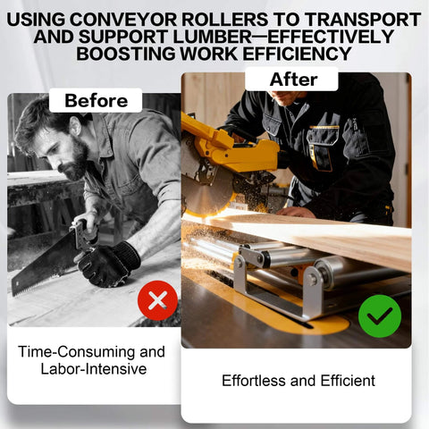 Before and after using 4 Sets Conveyor Rollers 10" Length 1.5" Diameter Galvanized Steel Long Roller with Bracket Set.