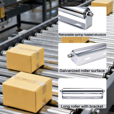 4 Sets Conveyor Rollers 10" Length 1.5" Diameter Galvanized Steel Long Roller with Bracket Set for Kayak Woodworking Roller Stands and Conveyor