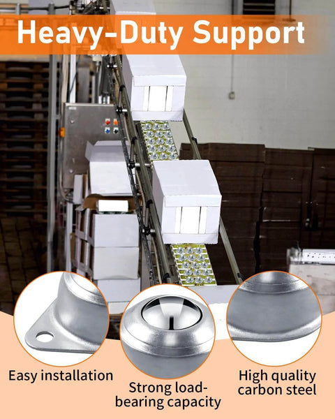 Heavy-duty support system with conveyor rollers, 1" heavy-duty support roller bearings, for smooth 360-degree rotation.