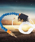 Coolant Mist Lubrication Spray System For Metal Cutting And Engraving, adjustable sprayer with blue tube and brass fittings.