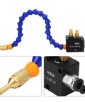 Cooling Mist Spray System For CNC Lathe And Milling Machines Water Coolant Sprayer Kit nozzle and control unit in close-up view