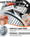 Furnace Draft Inducer Blower Motor Assembly Replacement For Carrier Bryant Payne Jakel Inducer HC21ZE121A J238-100-10108 J238-100-10108AT Fits Jakel Furnaces, close-up view showing copper motor and galvanized steel