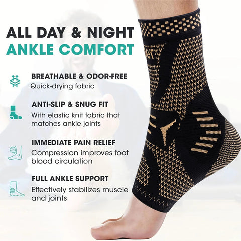 Copper Infused Ankle Brace For Men And Women Breathable Compression Sleeve With Copper Nylon Blend Targeted Support For Sprains