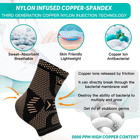 Copper Infused Ankle Brace For Men And Women Breathable Compression Sleeve With Copper Nylon Blend Targeted Support For Sprains