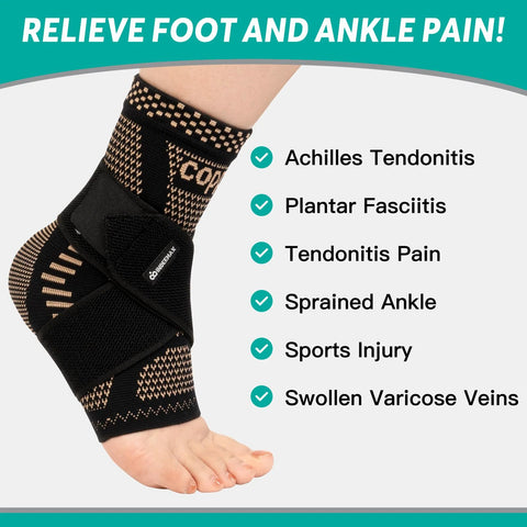 Copper Infused Ankle Brace For Men And Women Breathable Compression Sleeve With Copper Nylon Blend Targeted Support For Sprains Plantar Fasciitis And Achilles Tendonitis Pain Relief Fits Inside Shoes Size M