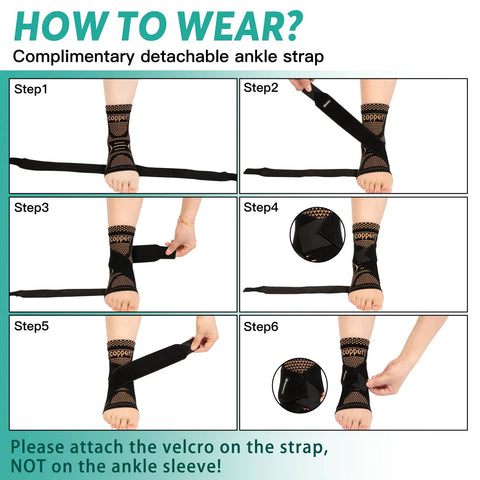 Step-by-step guide on how to wear the Copper Infused Ankle Brace For Men And Women Breathable Compression Sleeve With Copper Nylon Blend.