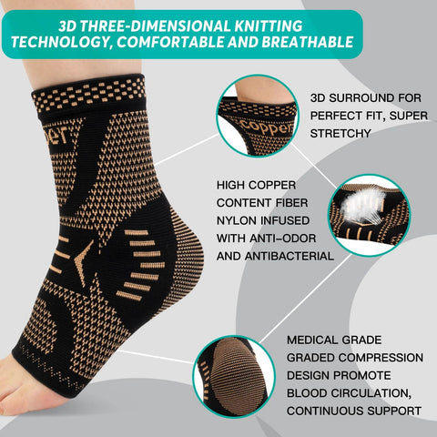 Copper Infused Ankle Brace For Men And Women Breathable Compression Sleeve With Copper Nylon Blend for pain relief, size M