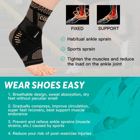 Copper Infused Ankle Brace For Men And Women Breathable Compression Sleeve With Copper Nylon Blend Targeted Support Size M