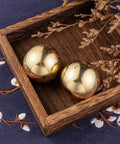 Tianigo Copper Baoding Balls Set, 1.57 Inches Chinese Health Balls, Metal Stress Relief Hand Massage Balls No Chime for Hand Exercise in wood tray