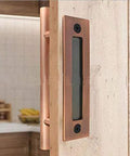 12 Inch Sliding Barn Door Handle Heavy Duty Pull And Flush Set with Rustic Two Side Design Antique Copper Finish on kitchen door
