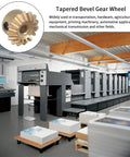 15T Copper Bevel Gear Wheel 0.8 Modulus 3mm Bore 10mm OD shown with printing machinery in background