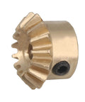 15T Copper Bevel Gear Wheel 0.8 Modulus 3mm Bore 10mm OD displayed from an angled side view