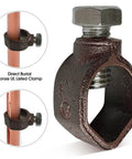 Direct burial bronze UL listed clamp for 4 Ft Copper Bond Ground Rod Kit with Easy Install Bronze UL Listed Clamp 5/8 Inch Grounding Rod For Fence Lightning Protection And Pool Earthing, Pro Grade Copper For Reliable Earth Bonding And Superior Electrical Performance, seen in detail.